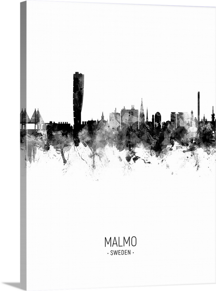 Watercolor art print of the skyline of Malmo, Sweden (Sverige)