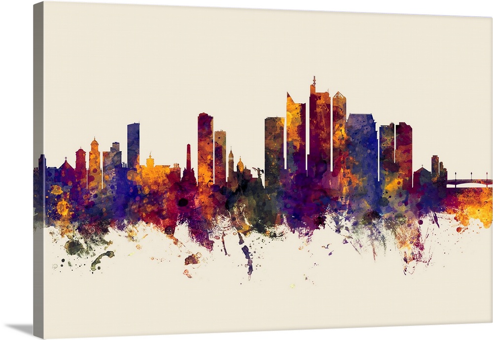 Watercolor art print of the skyline of Manila, Philippines