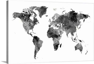 Map of the World, Watercolor, Black and White
