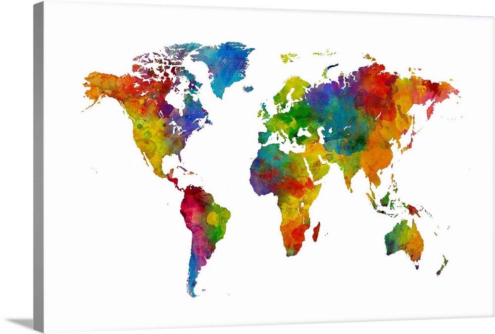 A bright and colorful world map.