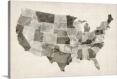 Map of United States of America, watercolor in brown