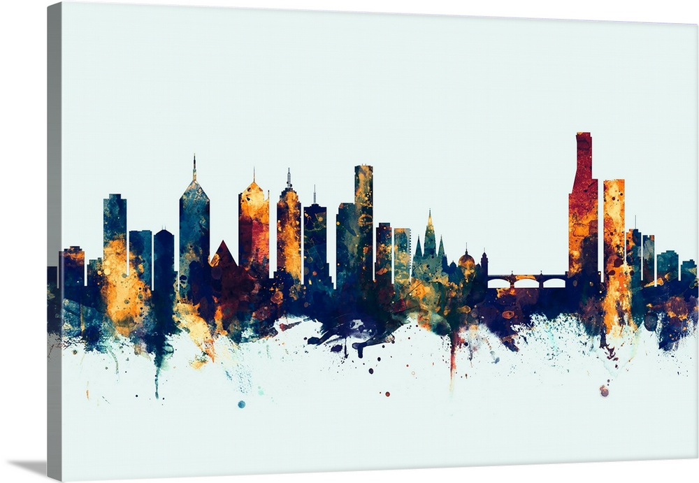 Watercolor art print of the skyline of Melbourne, Australia