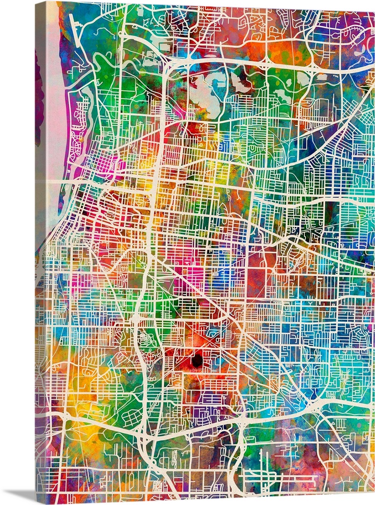 Watercolor street map of Memphis, Tennessee, United States.
