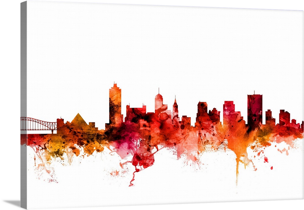Watercolor art print of the skyline of Memphis, Tennessee, United States.