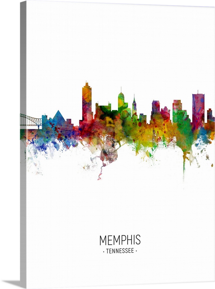 Watercolor art print of the skyline of Memphis, Tennessee, United States