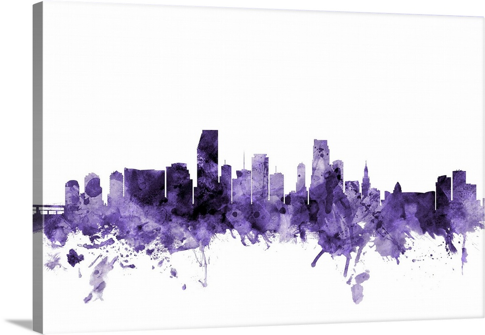 Watercolor art print of the skyline of Miami, Florida, United States