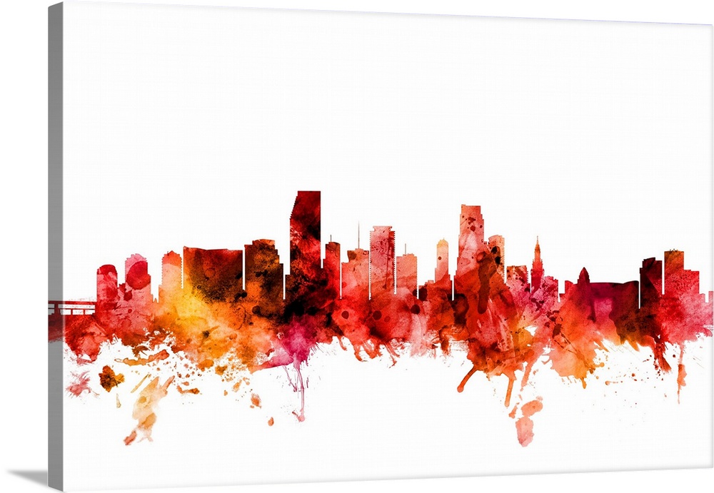 Watercolor art print of the skyline of Miami, Florida, United States.