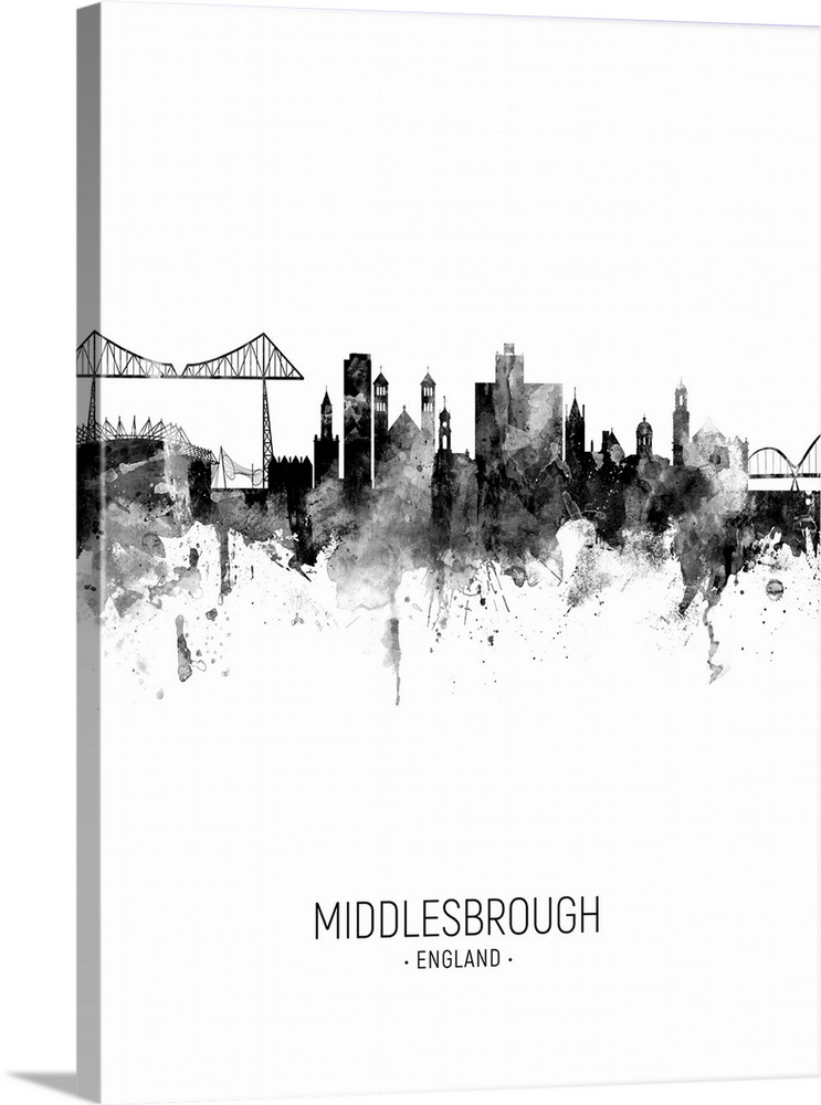 Watercolor art print of the skyline of Middlesbrough, England, United Kingdom