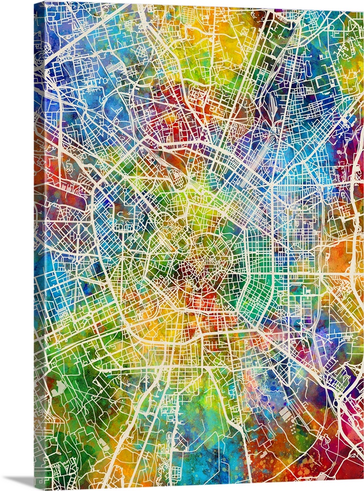 Watercolor street map of Milan, Italy