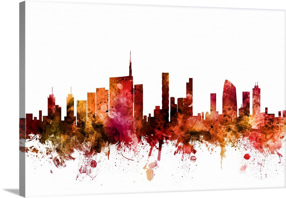 Watercolor art print of the skyline of Milan, Italy.