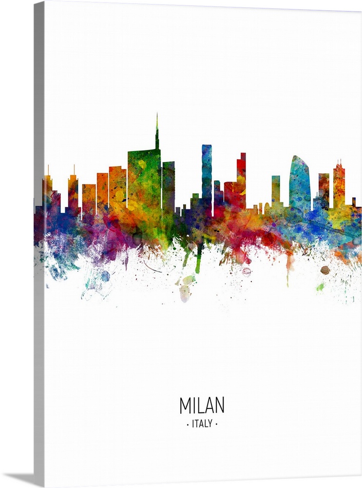 Watercolor art print of the skyline of Milan, Italy