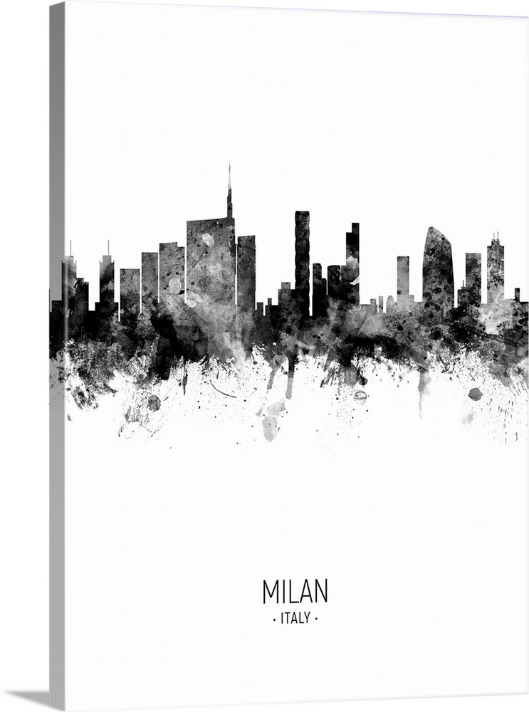 Watercolor art print of the skyline of Milan, Italy
