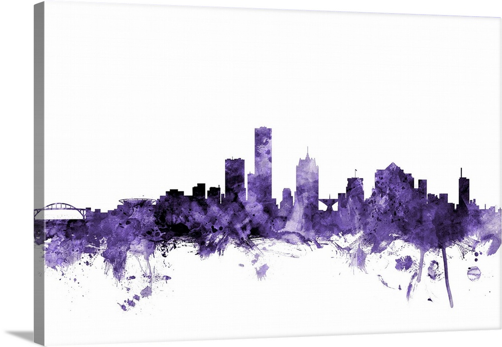 Watercolor art print of the skyline of Milwaukee, Wisconsin, United States
