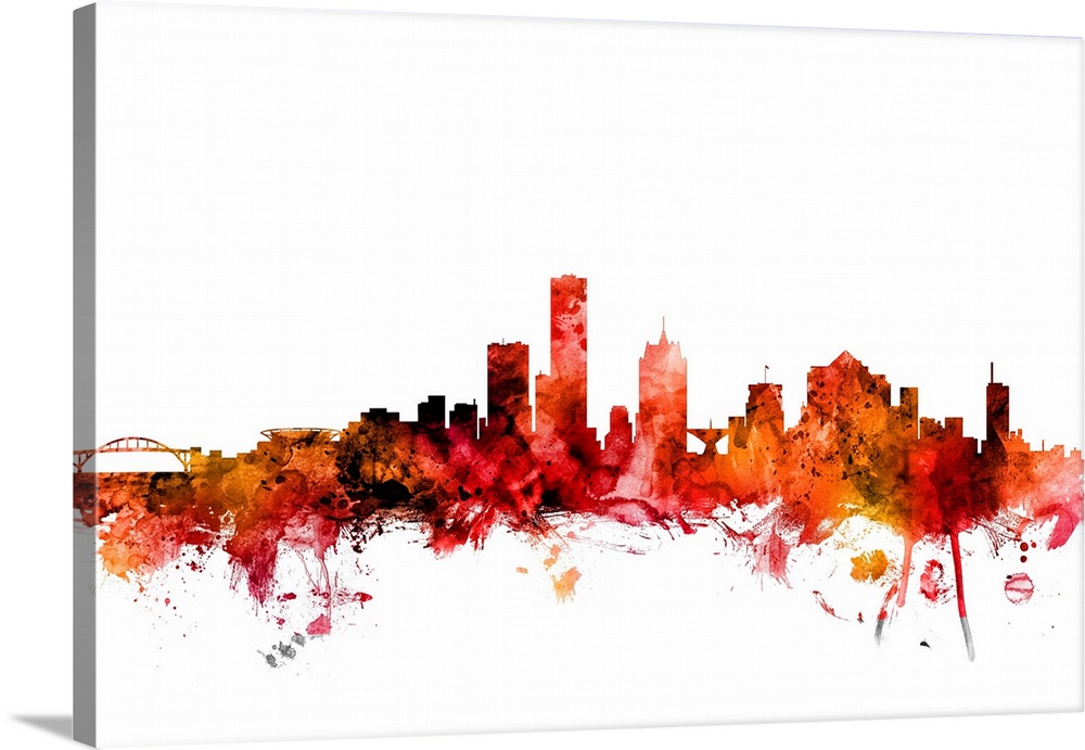 Watercolor art print of the skyline of Milwaukee, Wisconsin, United States.
