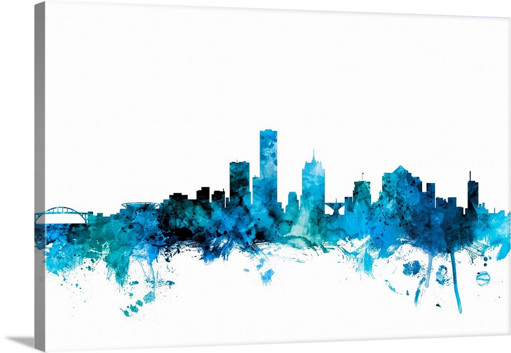 Watercolor art print of the skyline of Milwaukee, Wisconsin, United States.