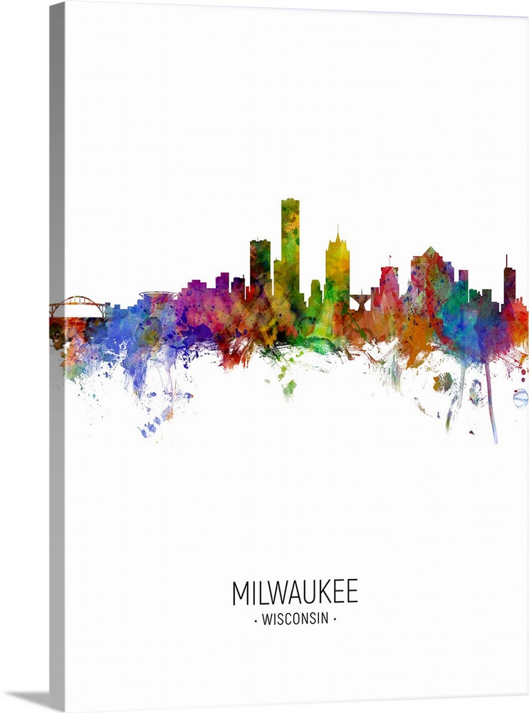 Watercolor art print of the skyline of Milwaukee, Wisconsin, United States