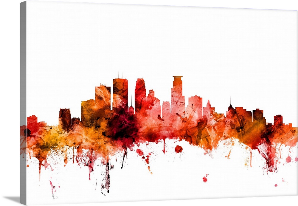 Watercolor art print of the skyline of Minneapolis, Minnesota, United States.