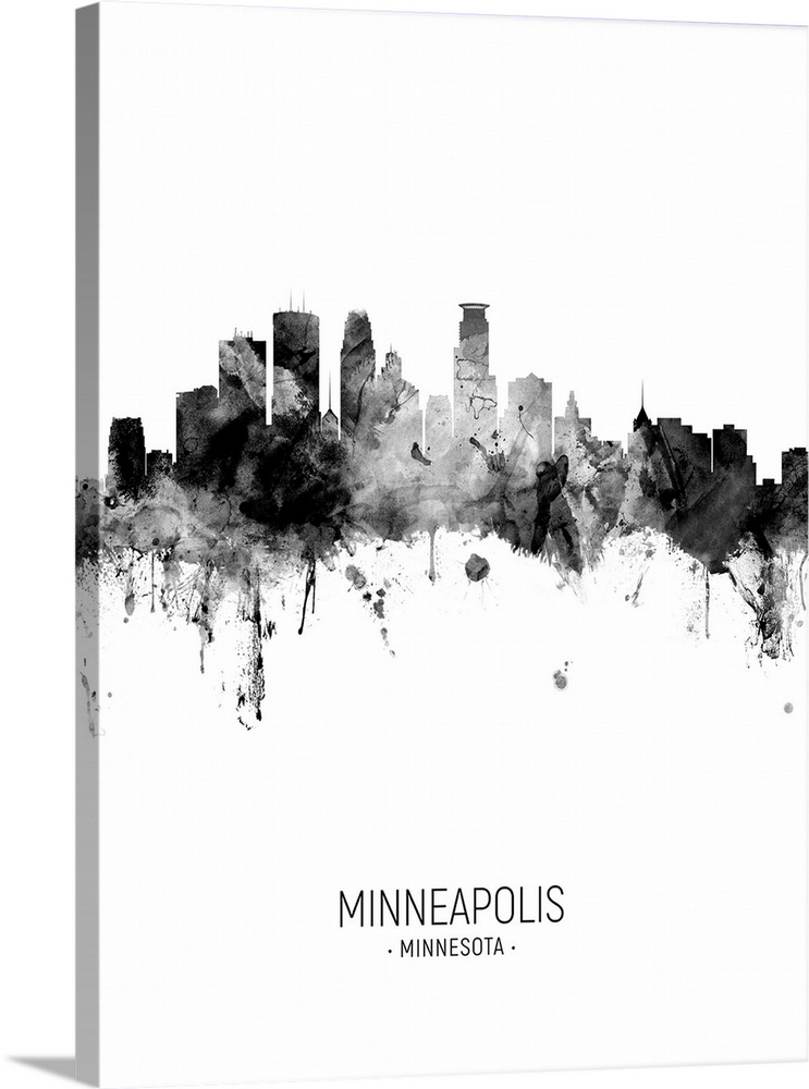 Watercolor art print of the skyline of Minneapolis, Minnesota, United States