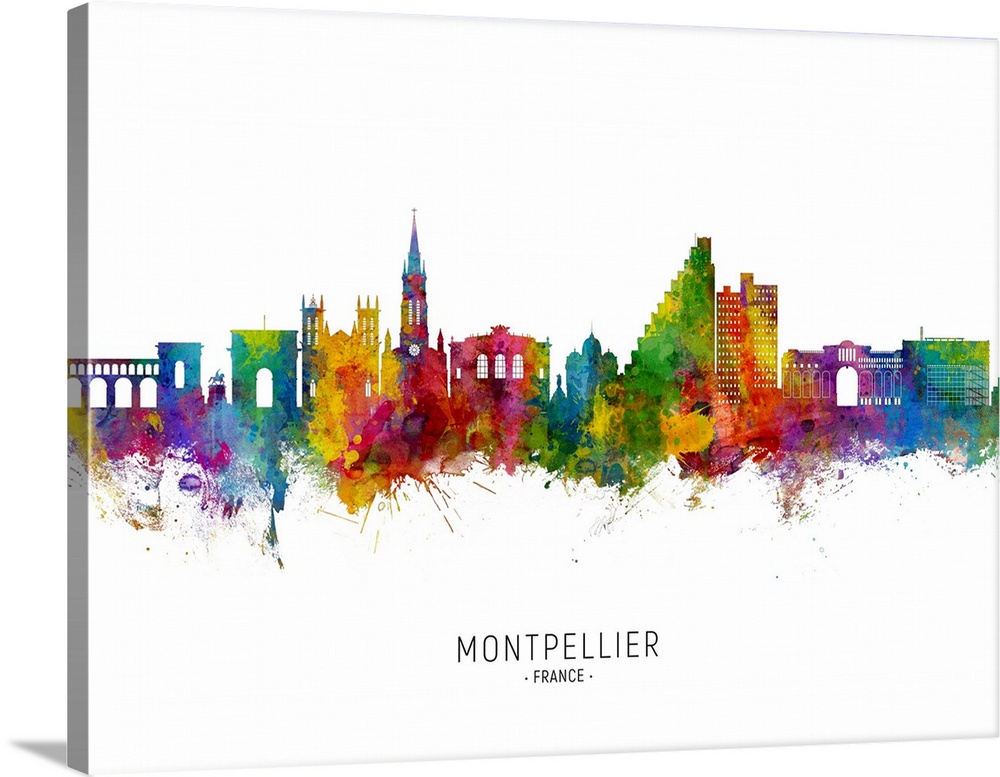 Watercolor art print of the skyline of Nantes, France