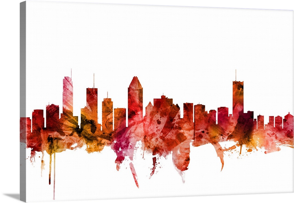 Watercolor art print of the skyline of Montreal, Canada.
