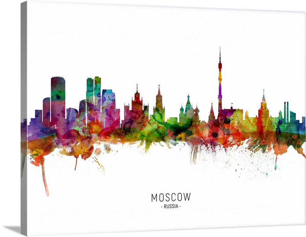 Watercolor art print of the skyline of Moscow, Russia.
