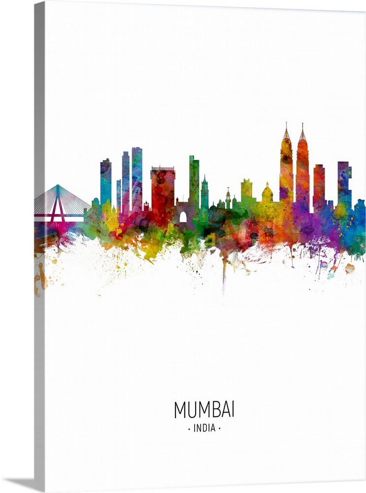 Watercolor art print of the skyline of Mumbai, India