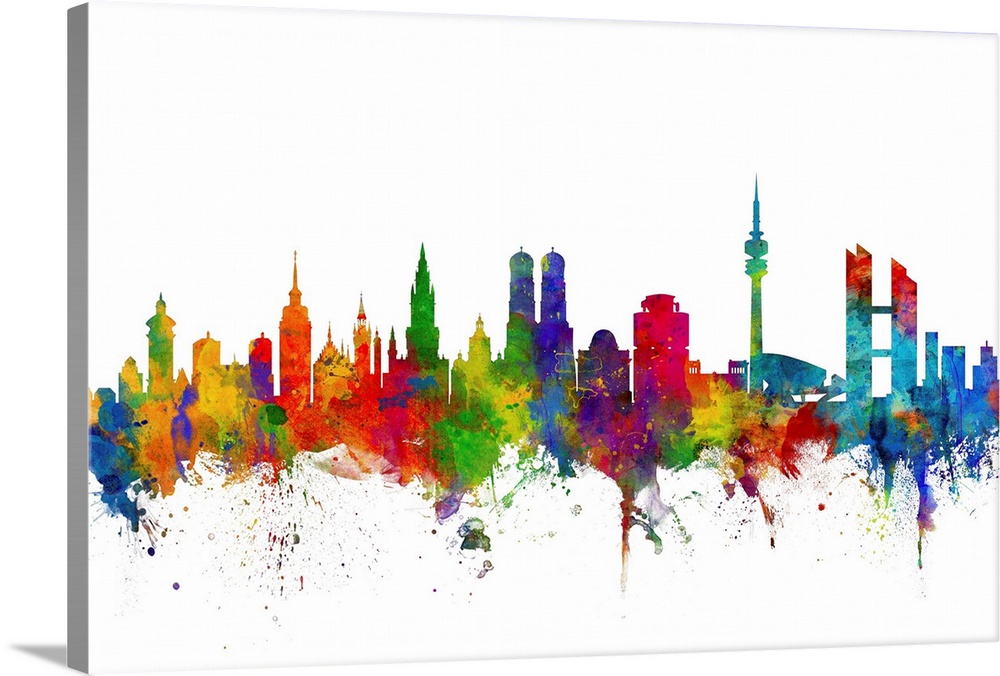 Watercolor art print of the skyline of Munich, Germany (Mnchen)
