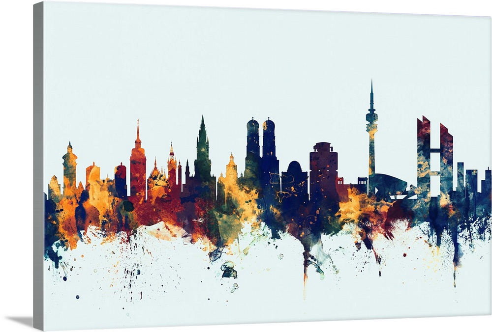 Watercolor art print of the skyline of Munich, Germany (Mnchen)
