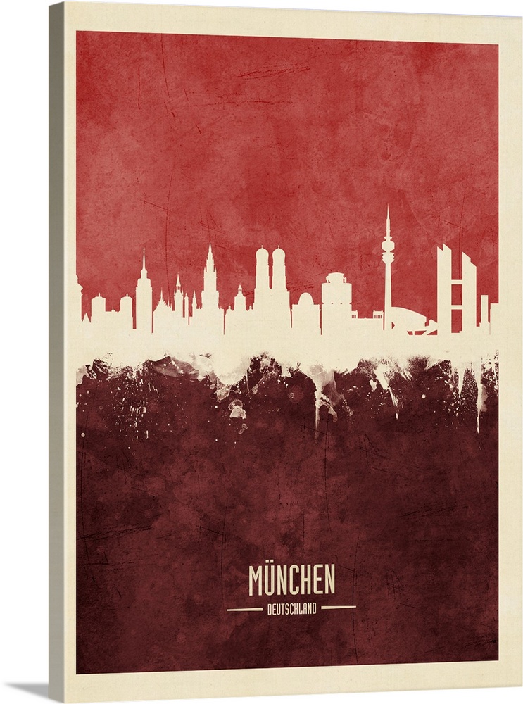 Watercolor art print of the skyline of Munich, Germany.