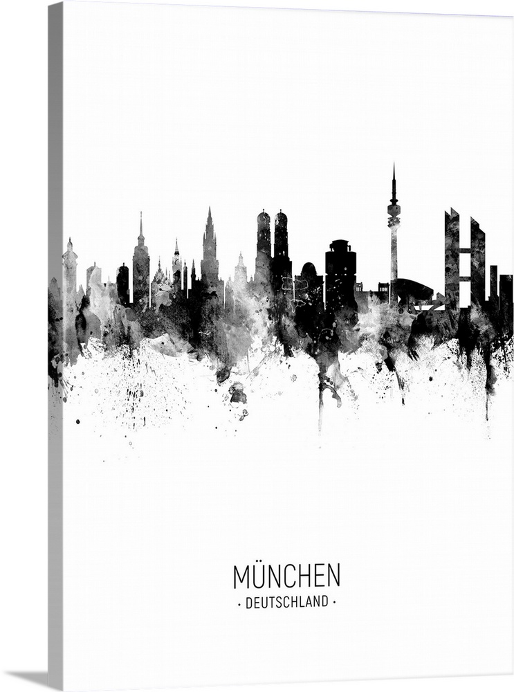 Watercolor art print of the skyline of Munich, Germany (MAnchen)