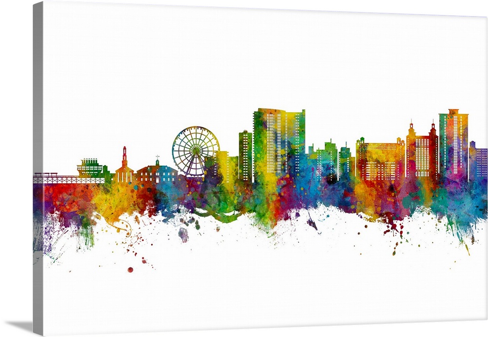 Watercolor art print of the skyline of Myrtle Beach, South Carolina, United States