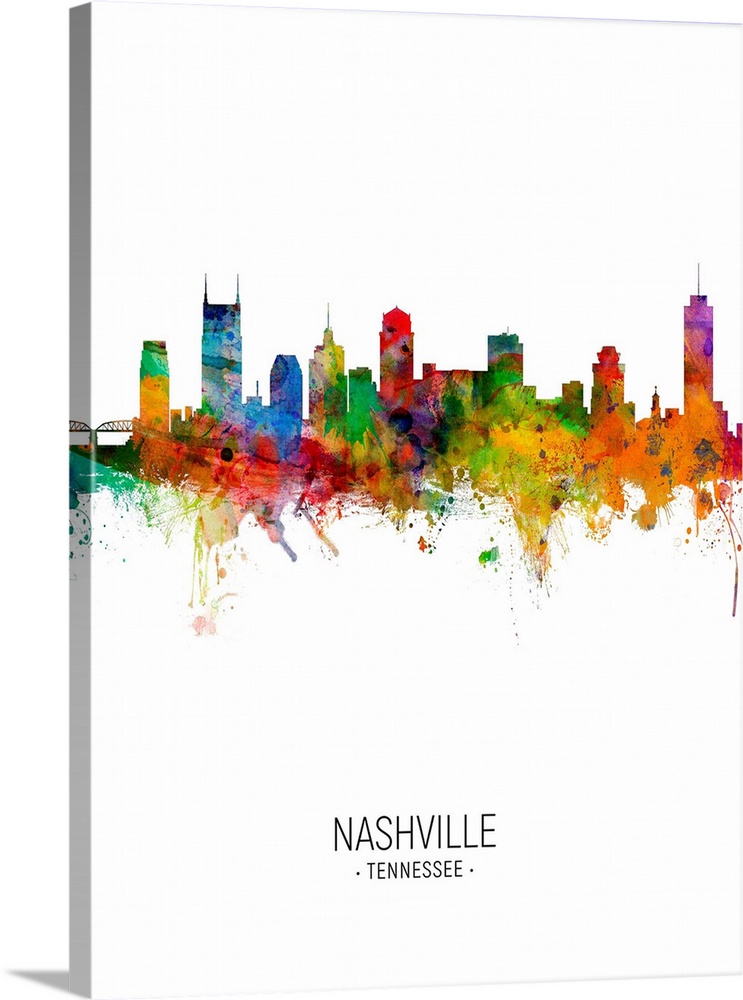Watercolor art print of the skyline of Nashville, Tennessee, United States