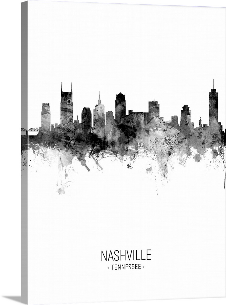 Watercolor art print of the skyline of Nashville, Tennessee, United States
