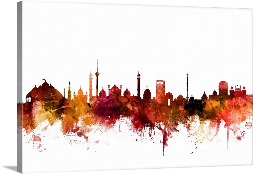 Watercolor art print of the skyline of New Delhi, India.