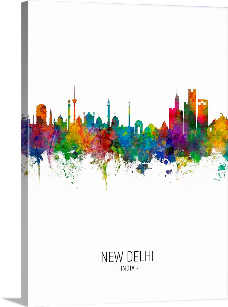 Watercolor art print of the skyline of New Delhi, India