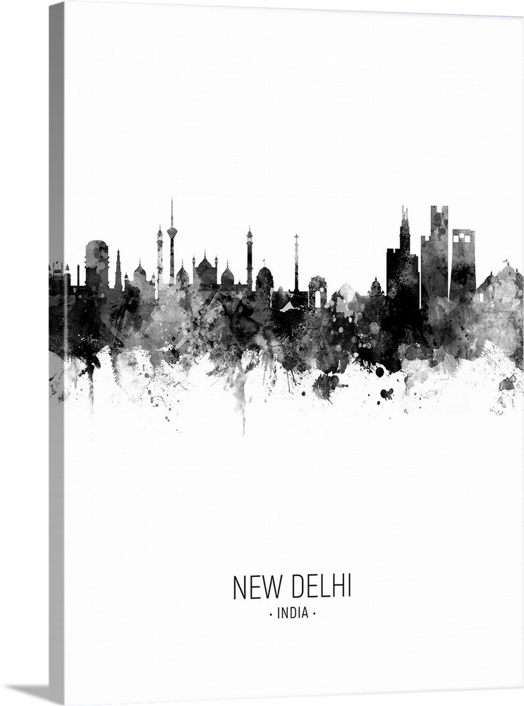 Watercolor art print of the skyline of New Delhi, India
