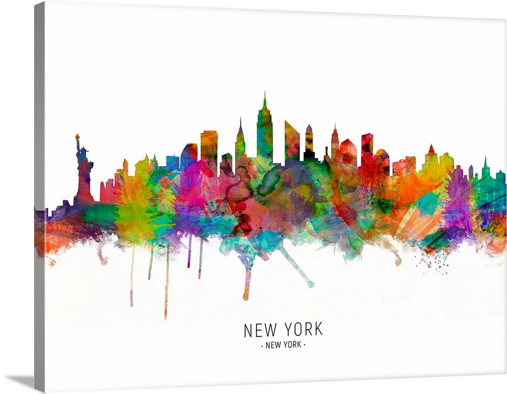 Watercolor art print of the skyline of New York City, United States.