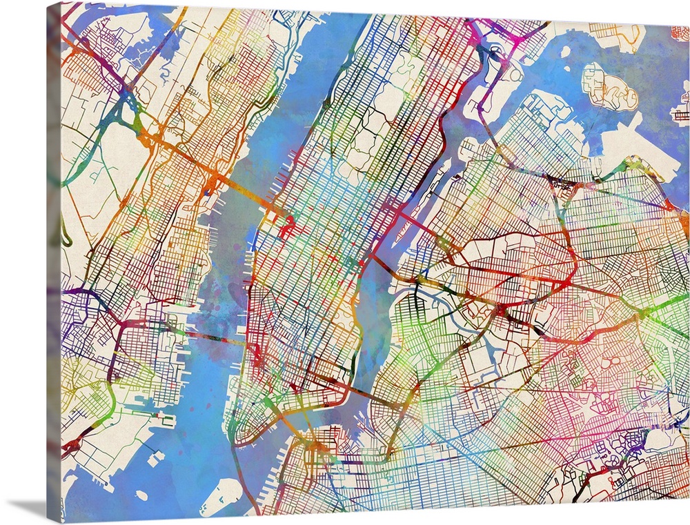 Contemporary colorful city street map of New York City.