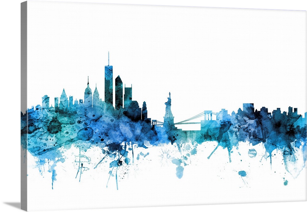 Watercolor art print of the skyline of the City of New York, New York, United States