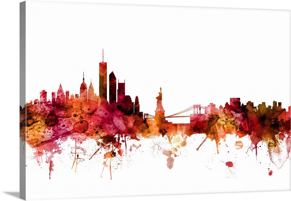 Watercolor art print of the skyline of the City of New York, New York, United States