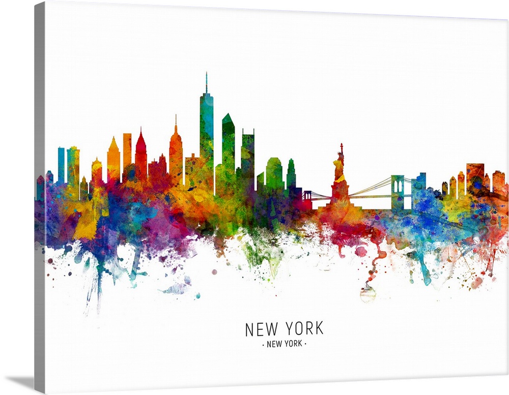 Watercolor art print of the skyline of the City of New York, New York, United States.