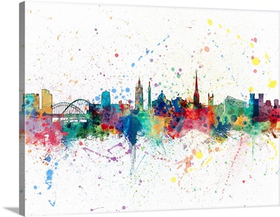 Newcastle England Skyline, Multicolor Splatter