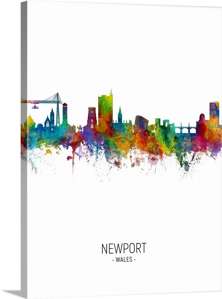 Watercolor art print of the skyline of Newport, Wales, United Kingdom
