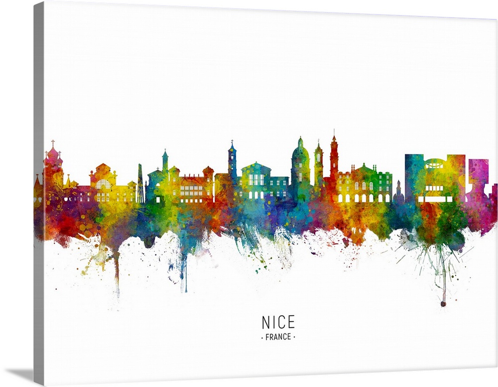 Watercolor art print of the skyline of Nice, France