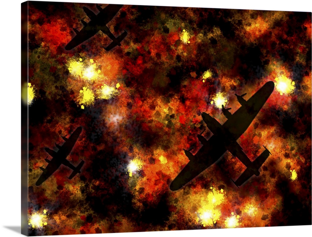 Lancaster Bomber night raid art print. The Avro Lancaster Bomber was a World War II heavy bomber made for the British RAF....