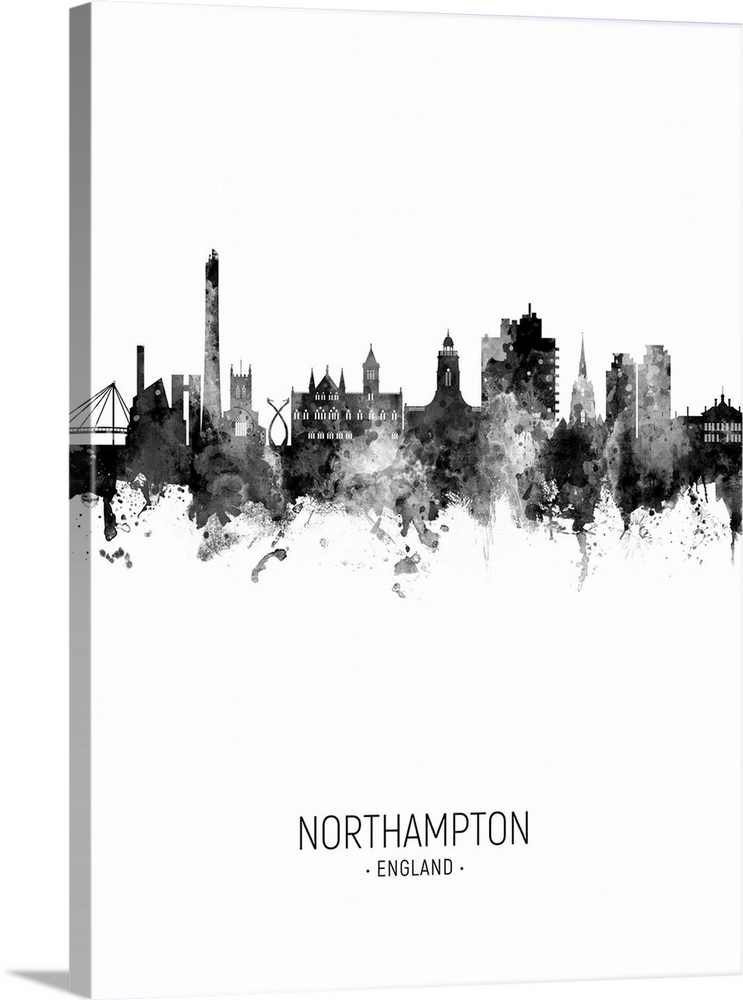 Watercolor art print of the skyline of Northampton, England, United Kingdom