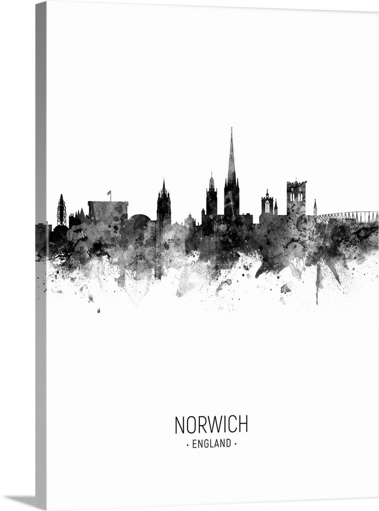 Watercolor art print of the skyline of Norwich, Norfolk, England, United Kingdom