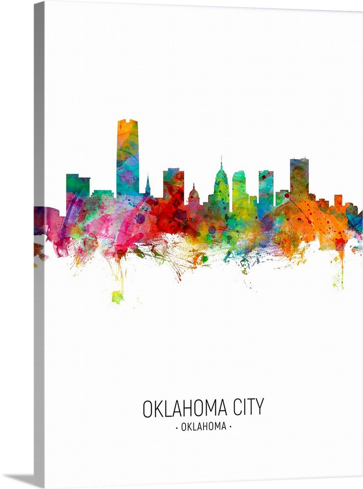 Watercolor art print of the skyline of Oklahoma City, United States