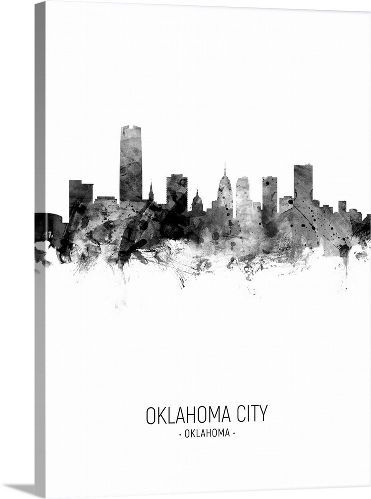 Watercolor art print of the skyline of Oklahoma City, United States