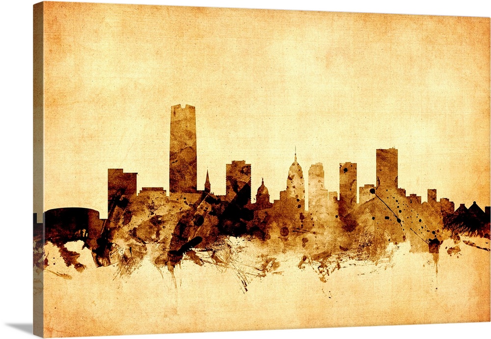 Watercolor art print of the skyline of Oklahoma City, United States.